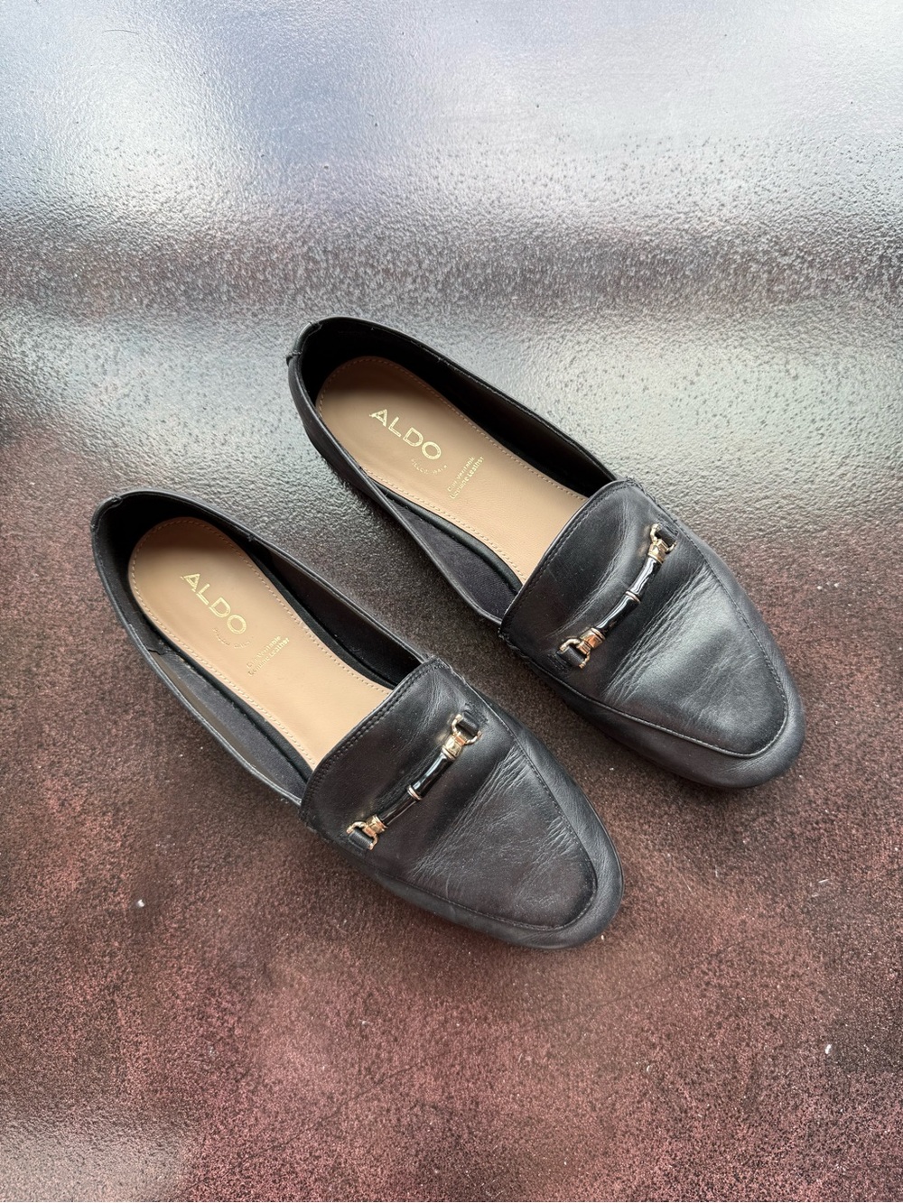 Aldo Black Loafers with Gold Hardware